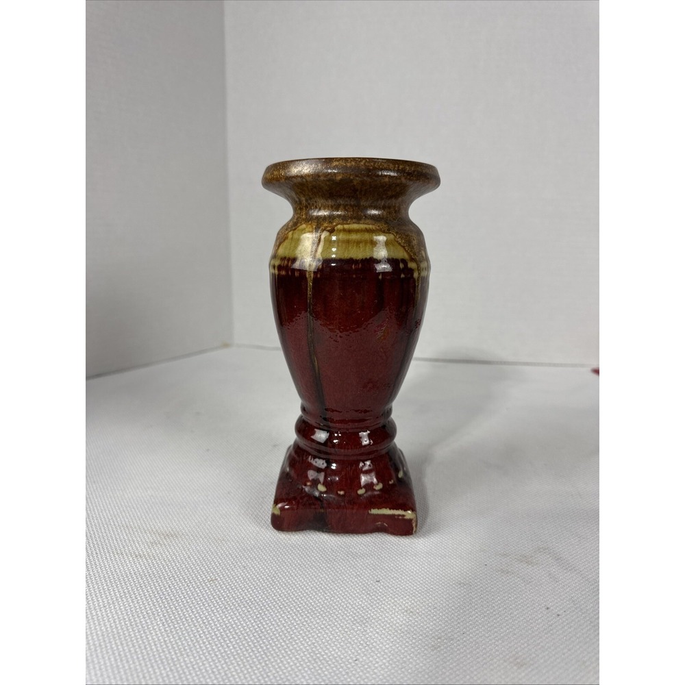 Greek Look Distressed Red Gold Ceramic Candleholder Vase Shape